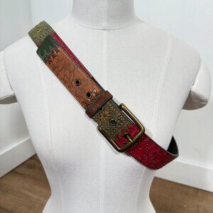 Fossil Leather Patchwork Belt Boho Multicolor  Funky Festival